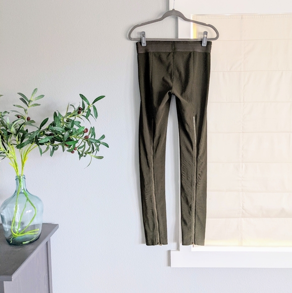 BCBG Olive Green Ribbed Leggings Back Zipper detail - Picture 2 of 12